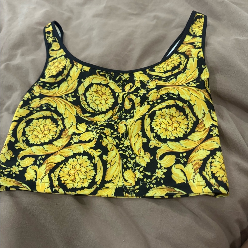 Versace Yellow and Black Floral Tank Top